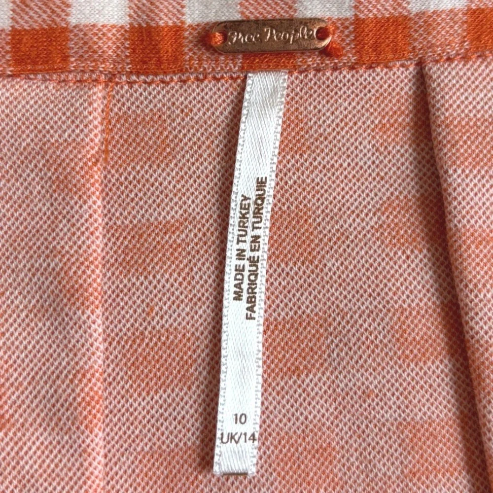 Free People Honey Pleated Mini Skirt Orange Gingham Size 10, Preppy, School girl